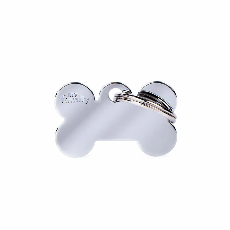MY FAMILY Classic Small Bone Chromed Brass Tag Hundemarke Markenware